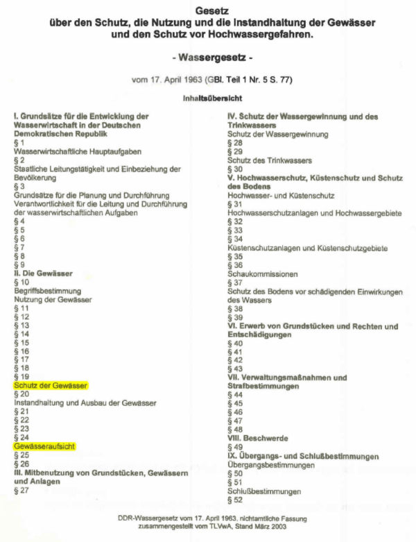 Gesetz über den Schutz, die Nutzung und die Instandhaltung der Gewässer und den Schutz vor Hochwassergefahren - Wassergesetz - vom 17. April 1963 (GBI. Teil 1 Nr. 5 S. 77), Titelseite